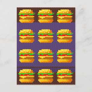 Cute 8-bitars Burger Colorful Fast Food Roligt Pix Vykort