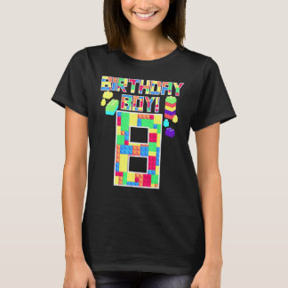 Cute 8th Birthday  8 Years Old Block Building Boys T Shirt