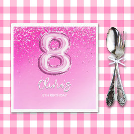 Cute 8th Birthday Girl Pink Number Balloon Pappersservett