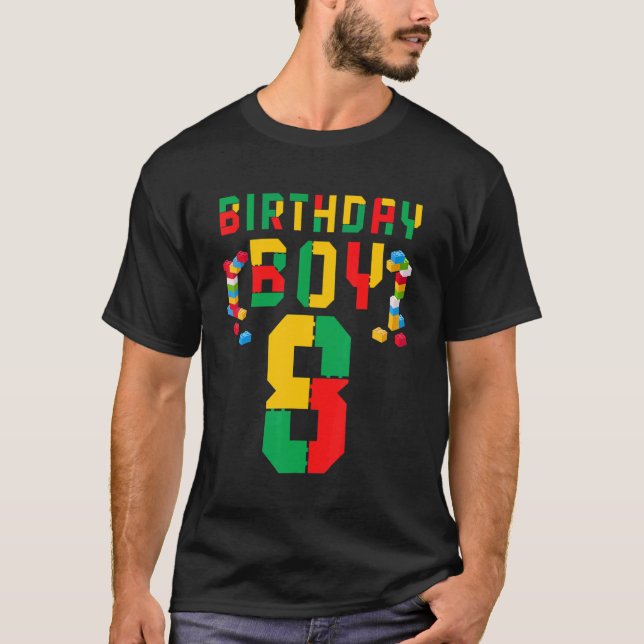 Cute 8th Birthday Tees 8 Years Old Block Building  T Shirt (Framsida)