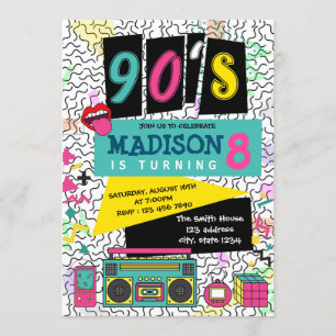 Cute 90s-temapartyets födelsedagsinbjudan inbjudningar
