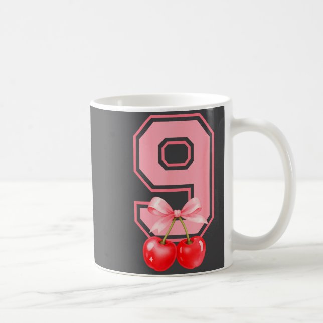 Cute 9th Birthday Girl Nk Cherry Coquette Bow 9 Ye Kaffemugg (Höger)