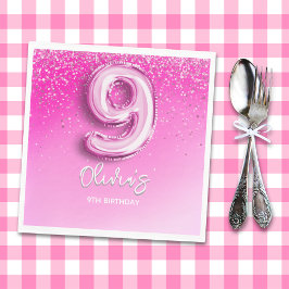 Cute 9th Birthday Girl Pink Number Balloon Pappersservett