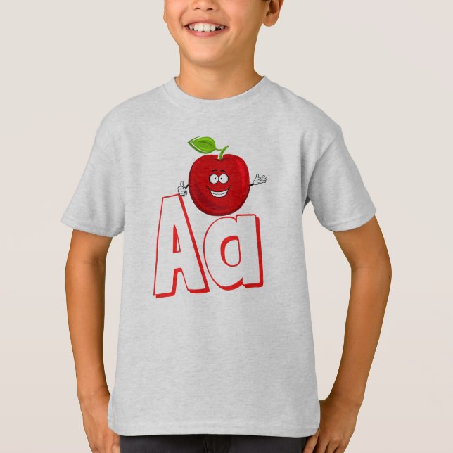 Cute A for Apple - Kids ABCD English Alphabet T Shirt (Framsida)