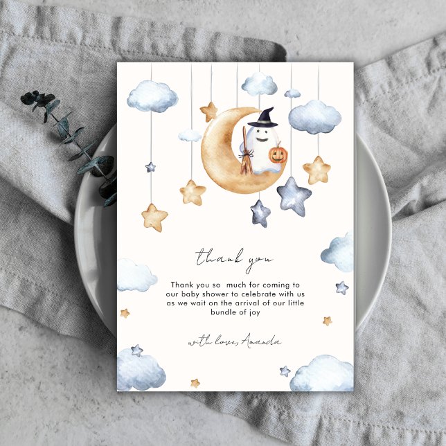 Cute A Little Boo Måne Stars Baby Shower Tack Kort (Cute A Little Boo Moon Stars Baby Shower Thank You Card)