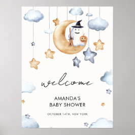 Cute A Little Boo Måne Stars Baby Shower Välkommen Poster