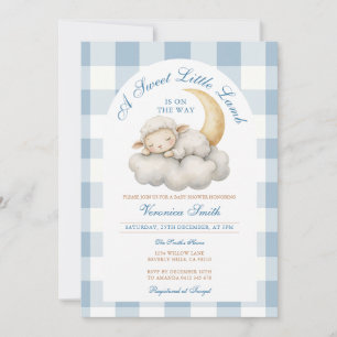 Cute A Little lamb babydusch Boho Blue gingham Inbjudningar