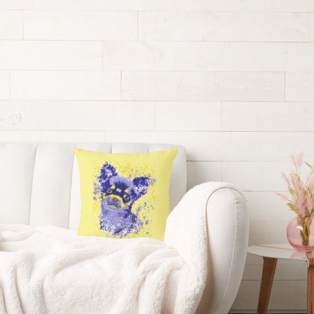 Cute Abstrakt Blue Chihuahua Dekorativ kudde (Soffa)