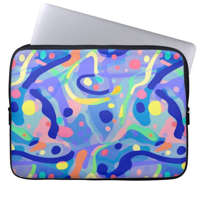 Cute Abstrakt Blue Pastel Neon Upprepande Mönster Laptop Fodral (Framsidan)