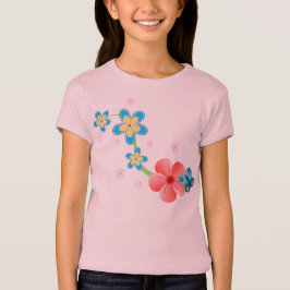 Cute Abstrakt Butterfly på Rosa och Blåa blommor Tee Shirt
