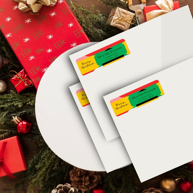 Cute Abstrakt Geometric Mönster God jul Returadress Etikett (Cute Abstract Geometric Pattern Merry Christmas Label)