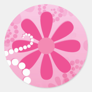 Cute Abstrakt Girly Rosa Retro Flowers Runt Klistermärke
