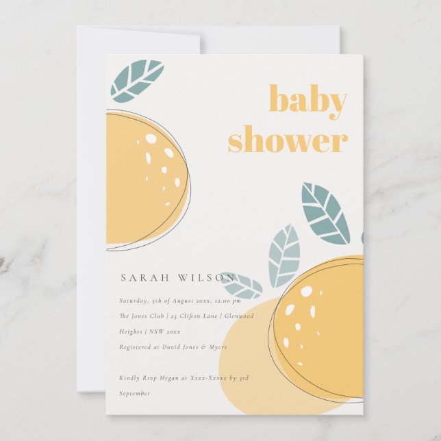 Cute Abstrakt Lemon Citrus Fruktig Bold Baby Showe Inbjudningar (Framsida)