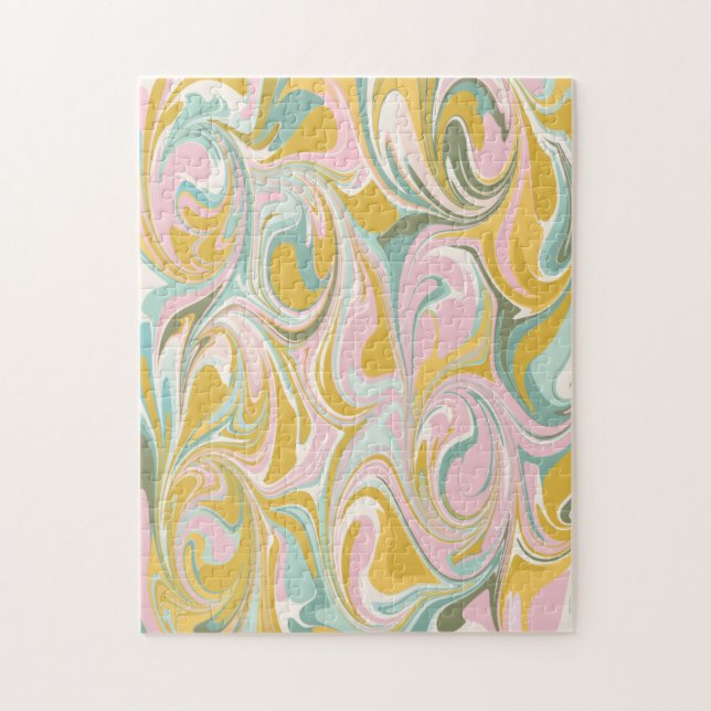 Cute Abstrakt Marble Swirl på Earthy Rosa och Guld Pussel (Vertikal)