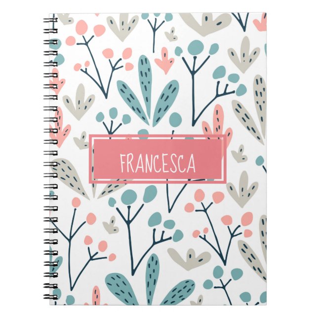 Cute Abstrakt Rosa Blue Abstrakt Flowers Monogram Anteckningsbok (Framsidan)