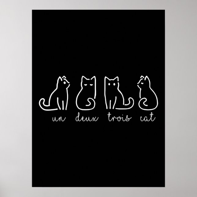 Cute Abstrakt Un Deux Trois Cat Fransk Kattunge Poster (Framsidan)
