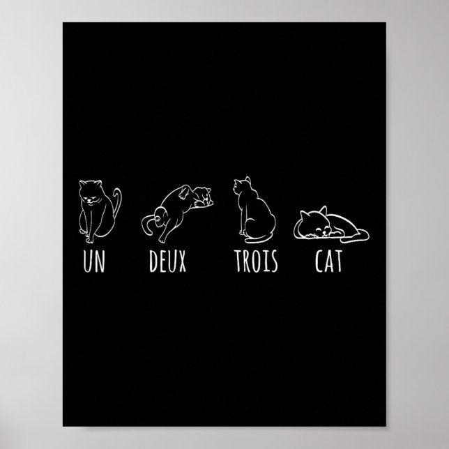 Cute Abstrakt Un Deux Trois Cat Fransk Kattunge Poster (Framsidan)