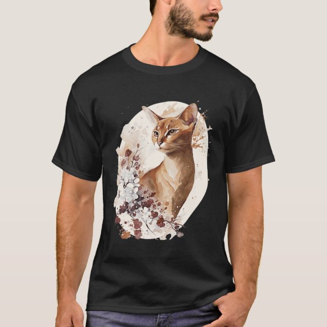 Cute Abyssinian Cat Japanese Cherry Blossom Sakura T Shirt (Framsida)