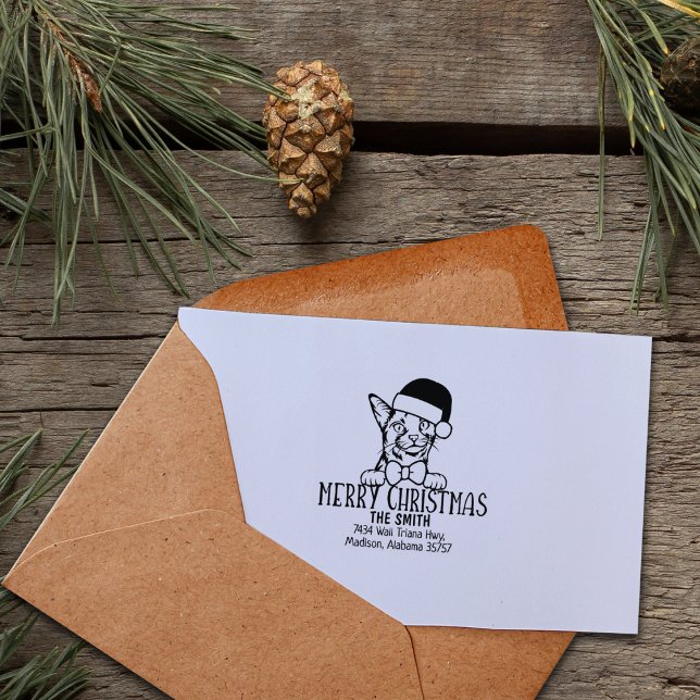 Cute Abyssinian Cat Returadress Jul Stämpel (Skapare uppladdad)