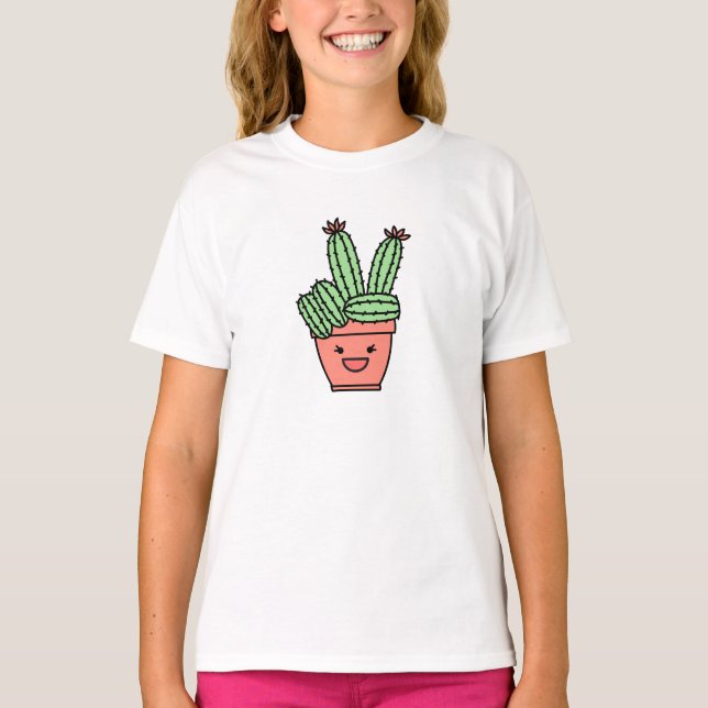 Cute accine with peace hand Sign T Shirt (Framsida)