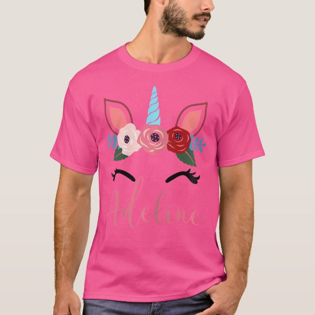 Cute Adeline Magical Floral Unicorn For Girls T Shirt (Framsida)