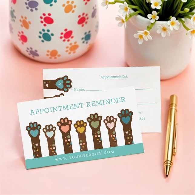 Cute Adful Heart Shape Animal Pet Tassar Tidsbeställning Kort (Cute Adorable Heart Shape Animal Pet Paws Appointment Card)