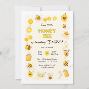 Cute adful honey Bee tema 3:e födelsedag Inbjudningar