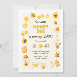 Cute adful honey Bee tema för andra födelsedag Inbjudningar