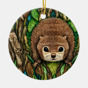 Cute Adful Little Baby Beaver Julgransprydnad Keramik