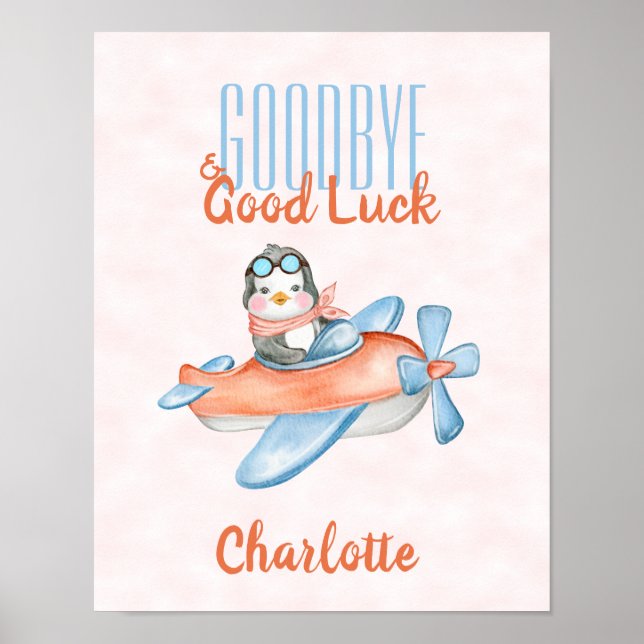 Cute Adjö och Lycka till Penguin Poster (Framsidan)