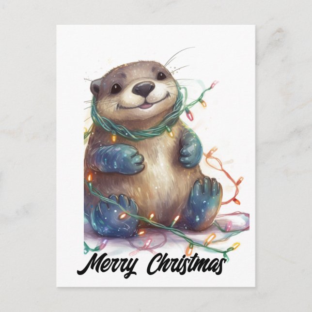 Cute Adlig jul Otter Helg Vykort (Framsida)