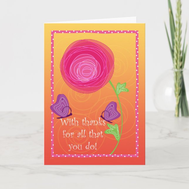 Cute Admin Pro Flowers Butterflies Rosa Orange Tack Kort (Framsida)