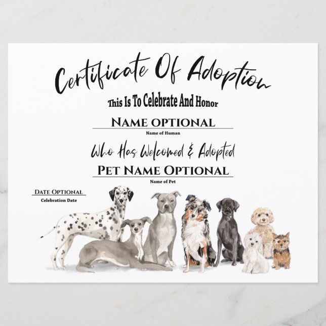 Cute Adoption Pet Puppy Hund Certificate (Framsida)