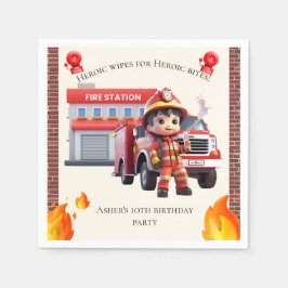 Cute Adorable 3D Firefighter Boy with Fire Truck Pappersservett