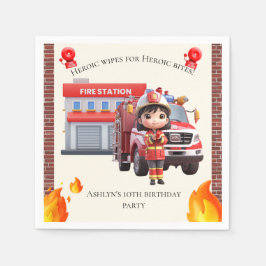 Cute Adorable 3D Firefighter Girl with Fire Truck Pappersservett