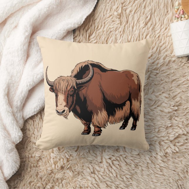 Cute & adorable brown Yak  Kudde (Filt)