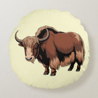 Cute & adorable brown Yak  Rund Kudde