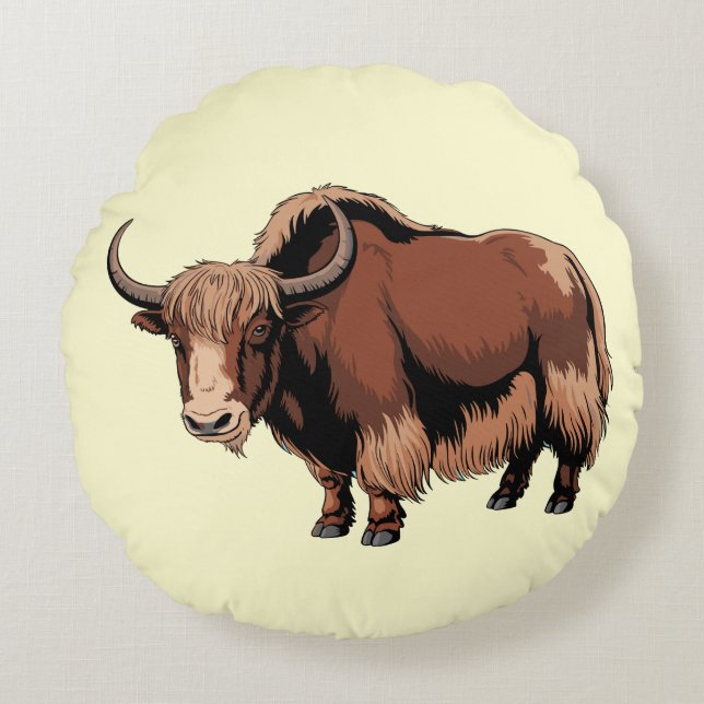 Cute & adorable brown Yak  Rund Kudde (Framsidan)