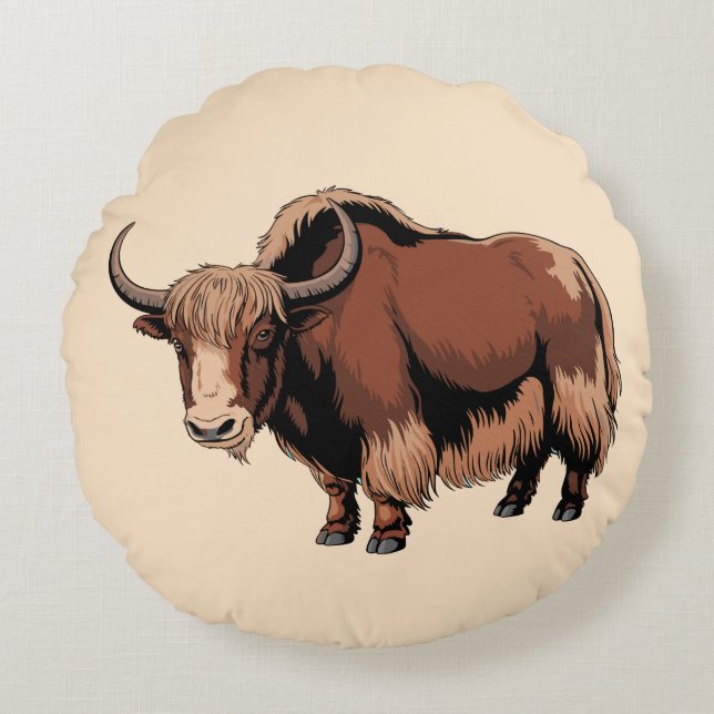 Cute & adorable brown Yak  Rund Kudde (Framsidan)