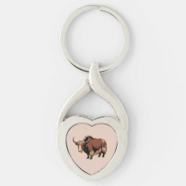 Cute & adorable brown Yak  Twisted Heart Silverfärgad Nyckelring