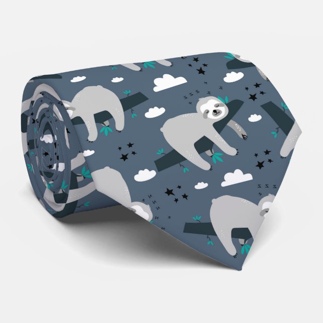 cute adorable gray sloth pattern blue background slips (Rullad)