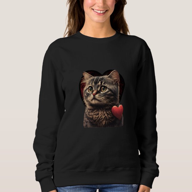 Cute adorable unique Happy Valentine's Day cat hea T Shirt (Framsida)