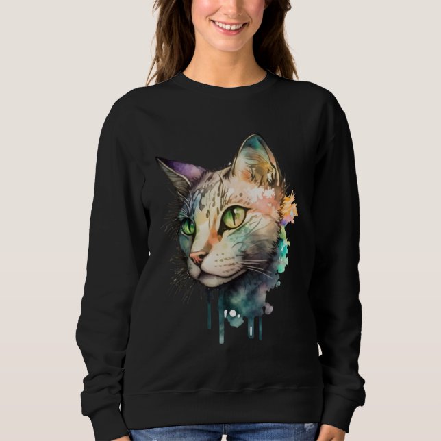 Cute adorable unique watercolor cat t shirt (Framsida)