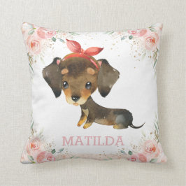 Cute Adress Dachshund Hund  Rosa Blommigt Girl Kudde