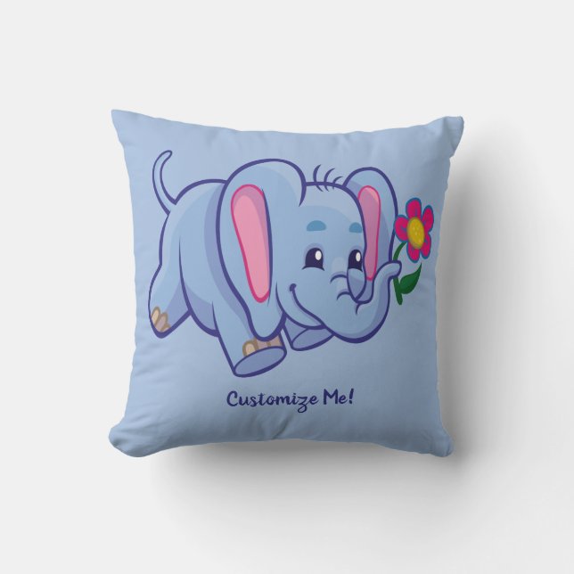 Cute & Adsible Baby Elephant Blue Personlig Kudde (Framsida)
