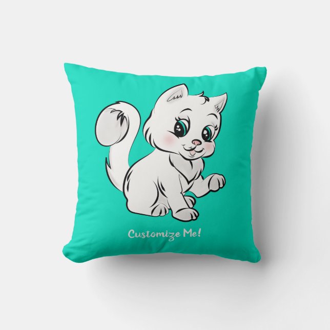 Cute & Adsible Baby Kitten White Personlig Kudde (Framsida)