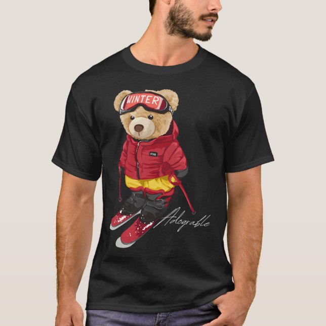 Cute Adsible Bear Skiing - Adograble Ski T Shirt (Framsida)