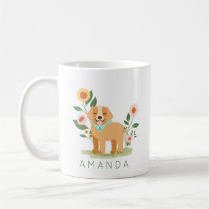 Cute Adsible Blommigt Golden Retriever Pet Kaffemugg