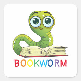 Cute Adsible Bookworm Bok Älskare Rainbow Text Fyrkantigt Klistermärke