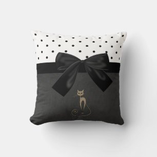Cute Adsible Cat,Polka dots,Black Bow Kudde